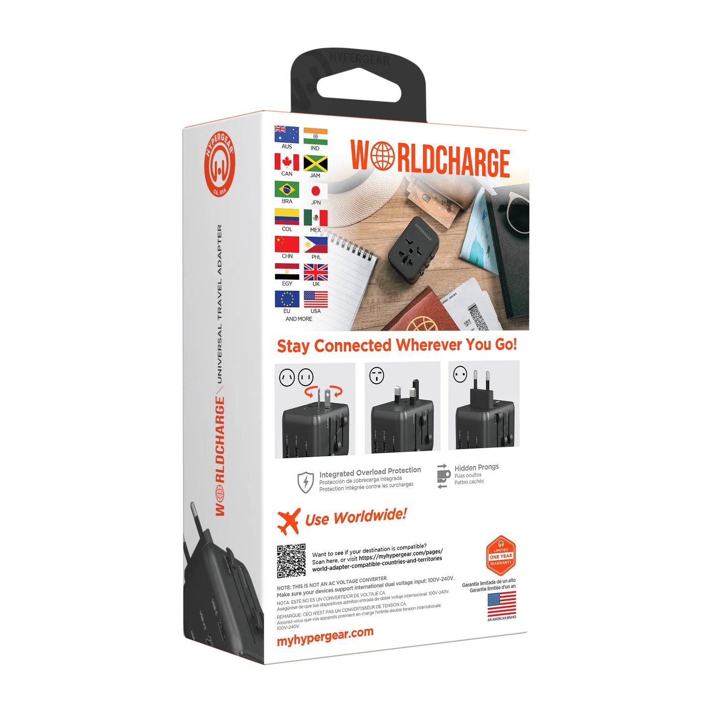 Hypergear Worldcharge Universal Travel Adapter with USB-C