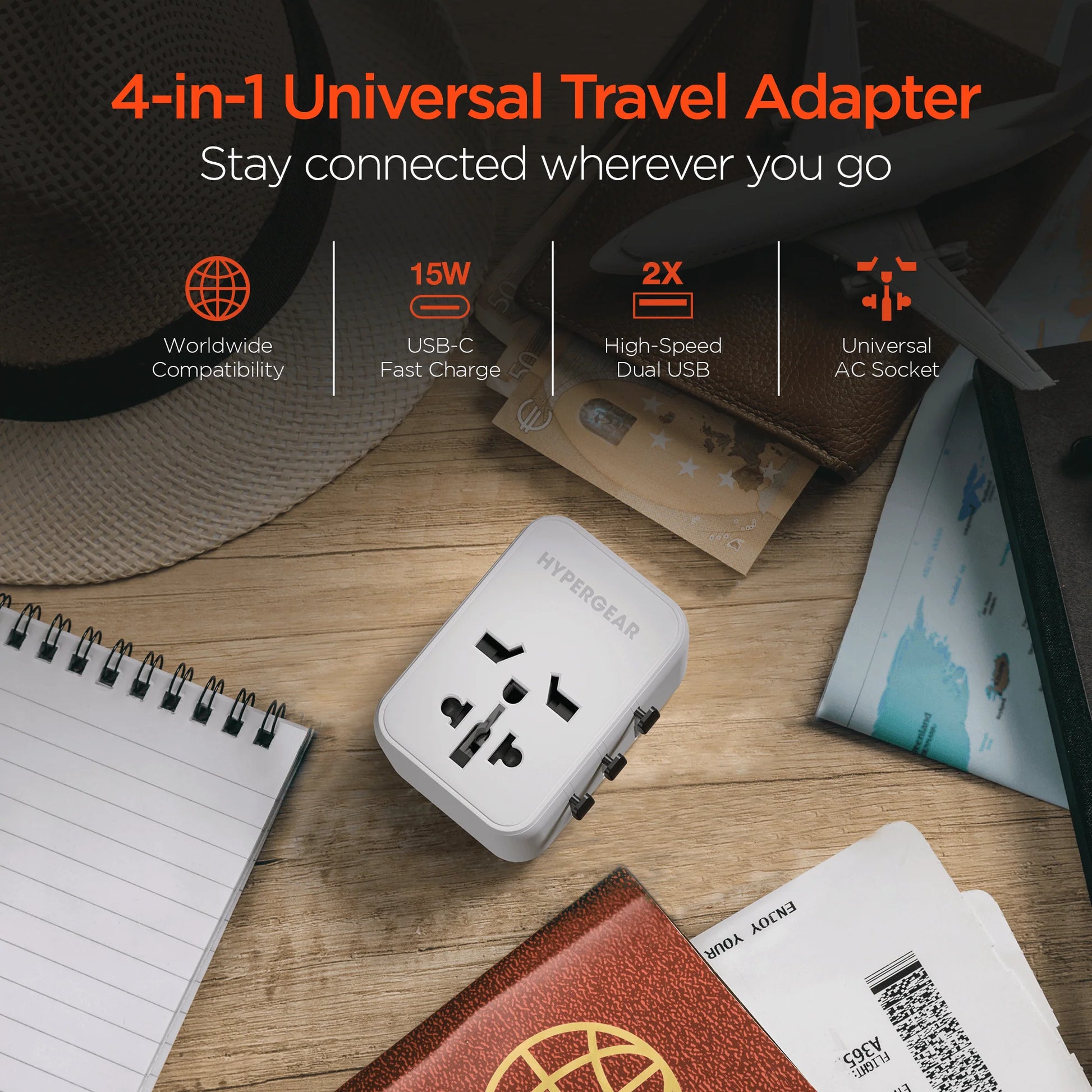 Hypergear Worldcharge Universal Travel Adapter with USB-C