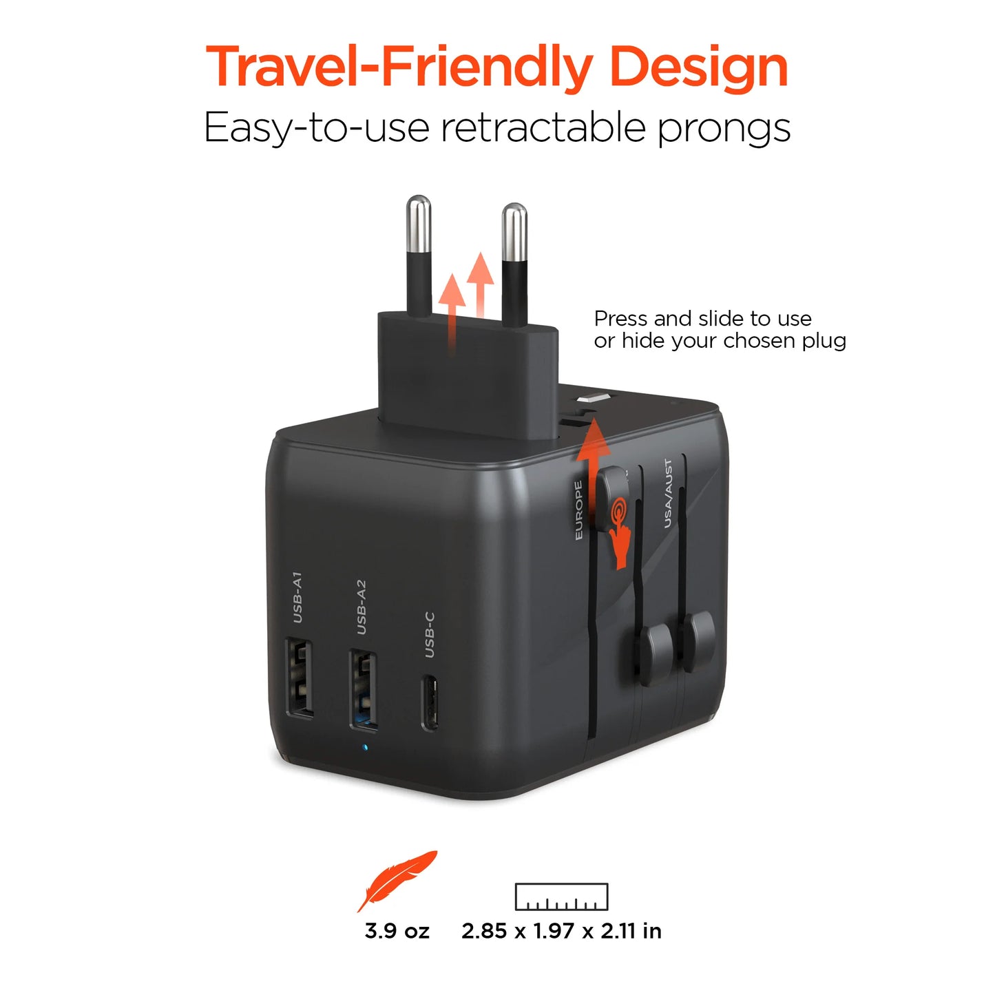 Hypergear Worldcharge Universal Travel Adapter with USB-C
