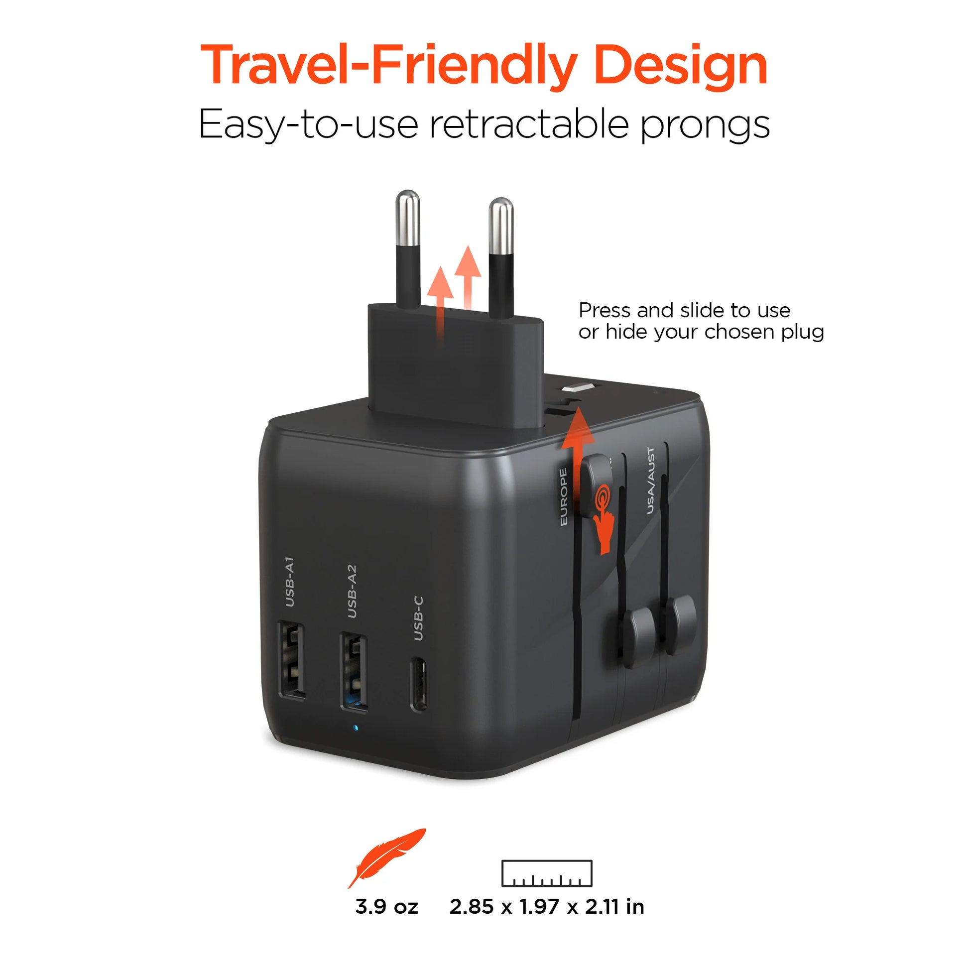 Hypergear Worldcharge Universal Travel Adapter with USB-C