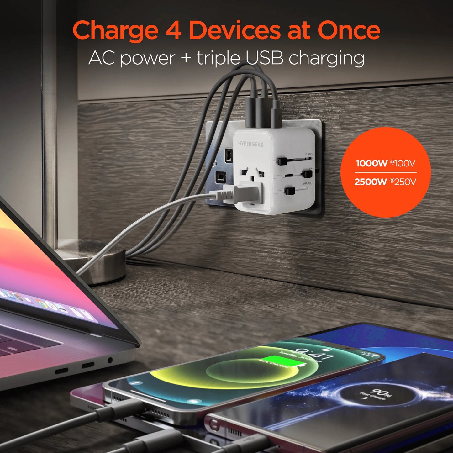 Hypergear Worldcharge Universal Travel Adapter with USB-C