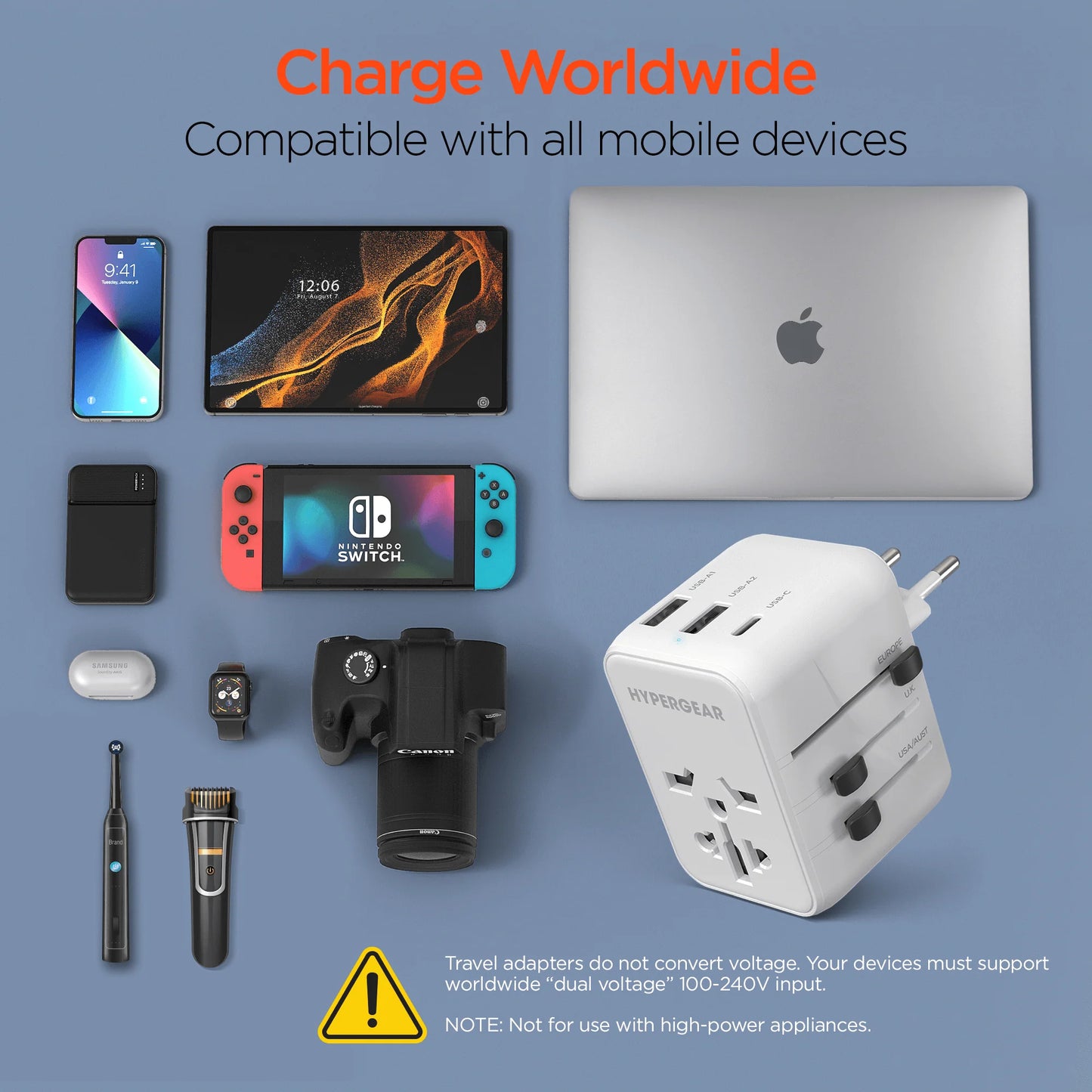 Hypergear Worldcharge Universal Travel Adapter with USB-C