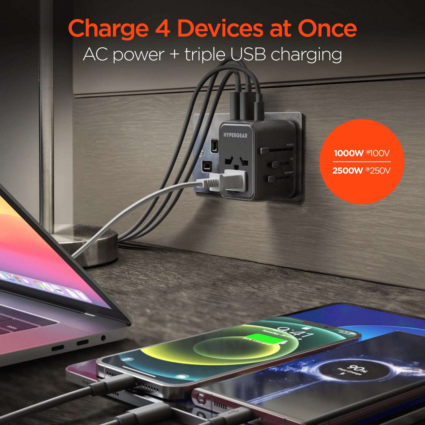 Hypergear Worldcharge Universal Travel Adapter with USB-C