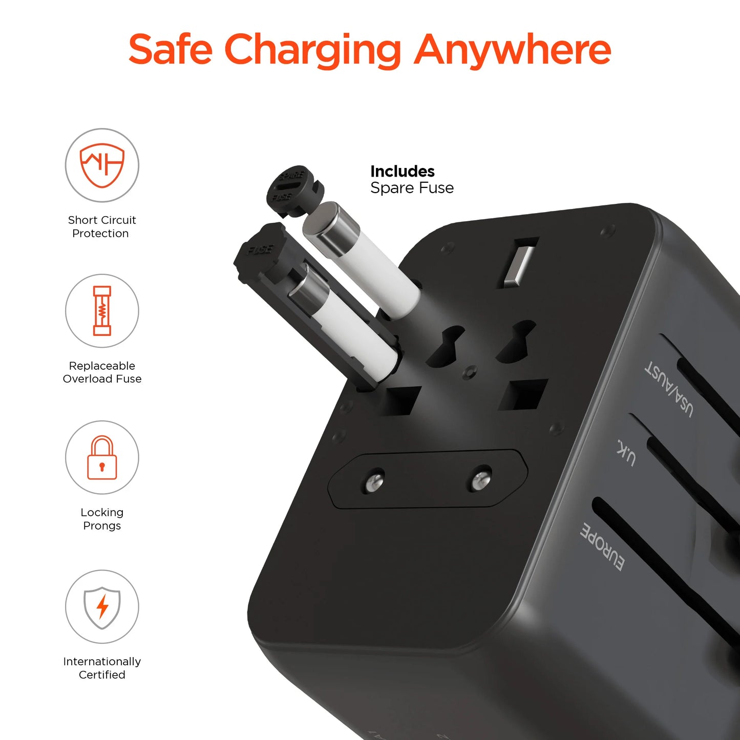Hypergear Worldcharge Universal Travel Adapter with USB-C
