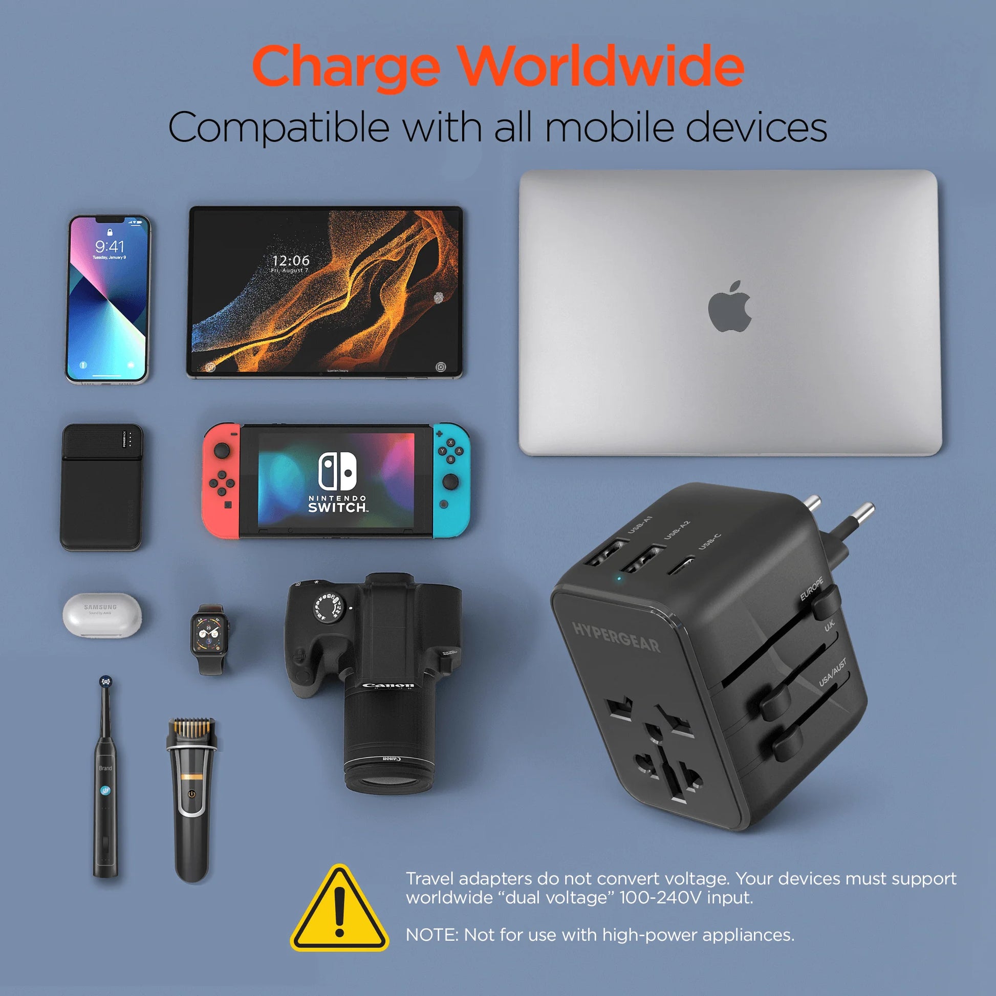 Hypergear Worldcharge Universal Travel Adapter with USB-C
