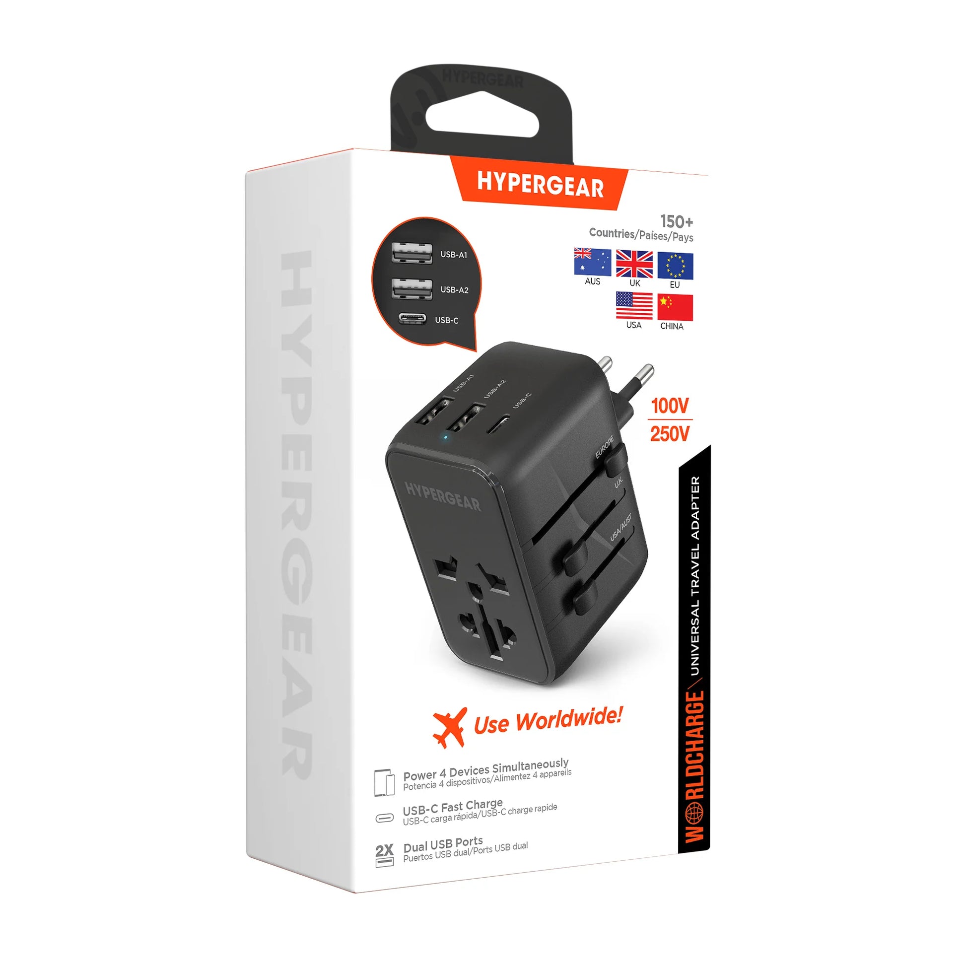 Hypergear Worldcharge Universal Travel Adapter with USB-C